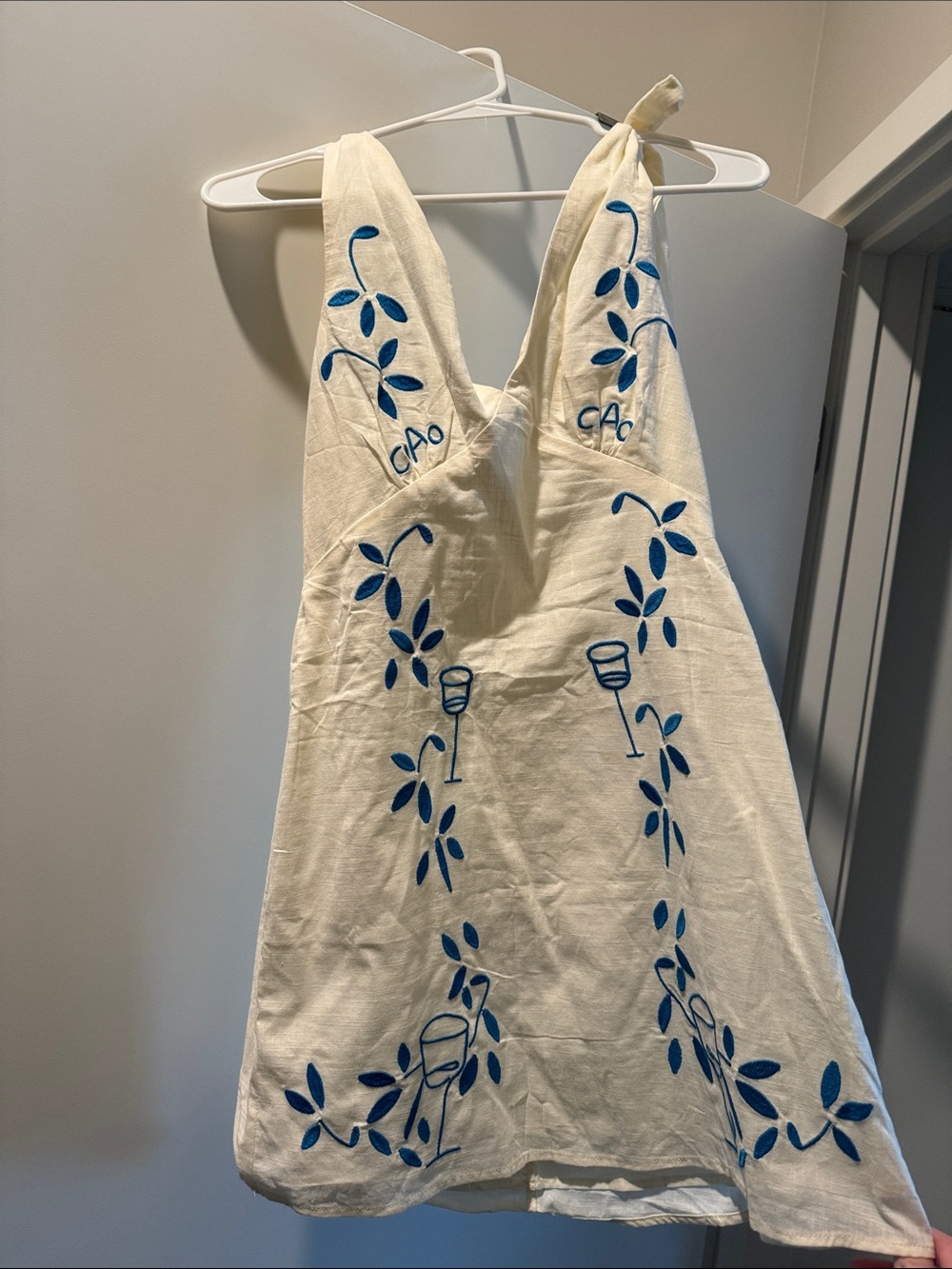 White Dress with Blue Embroidery - CIAO